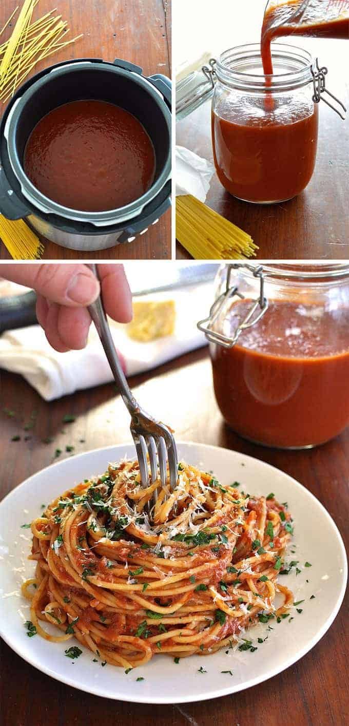 Slow Cooker Marinara Sauce prepared in a slow cooked and bottled