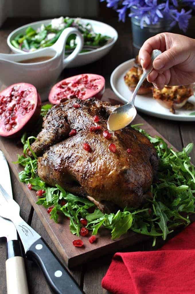 Festive Duck with Apple Cider Drizzle - minutes to prepare, no basting while roasting. Much tastier and easier than roast chicken - far lower risk of dry breast meat.